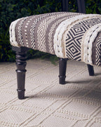 Grey and White Textured Fabric Bench