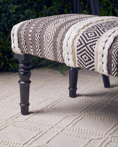 Grey and White Textured Fabric Bench