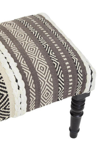 Grey and White Textured Fabric Bench