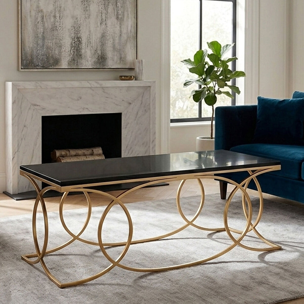 Black Marble and Gold Finish Coffee Table