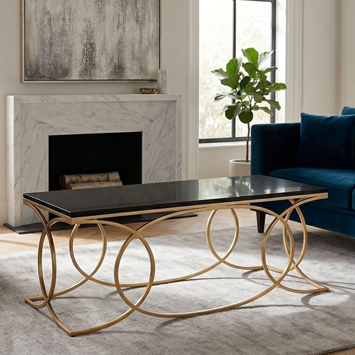 Black Marble and Gold Finish Coffee Table
