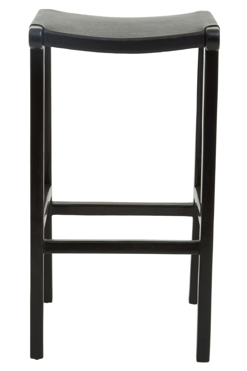 Black Leather and Teak Barstool