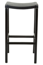 Black Leather and Teak Barstool