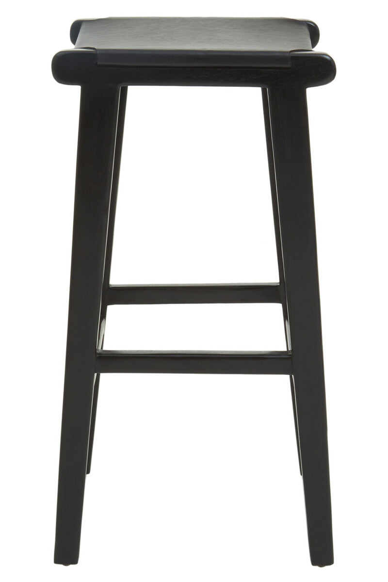 Black Leather and Teak Barstool