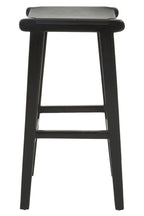 Black Leather and Teak Barstool