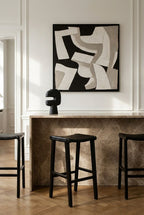Black Leather and Teak Barstool