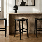 Black Leather and Teak Barstool