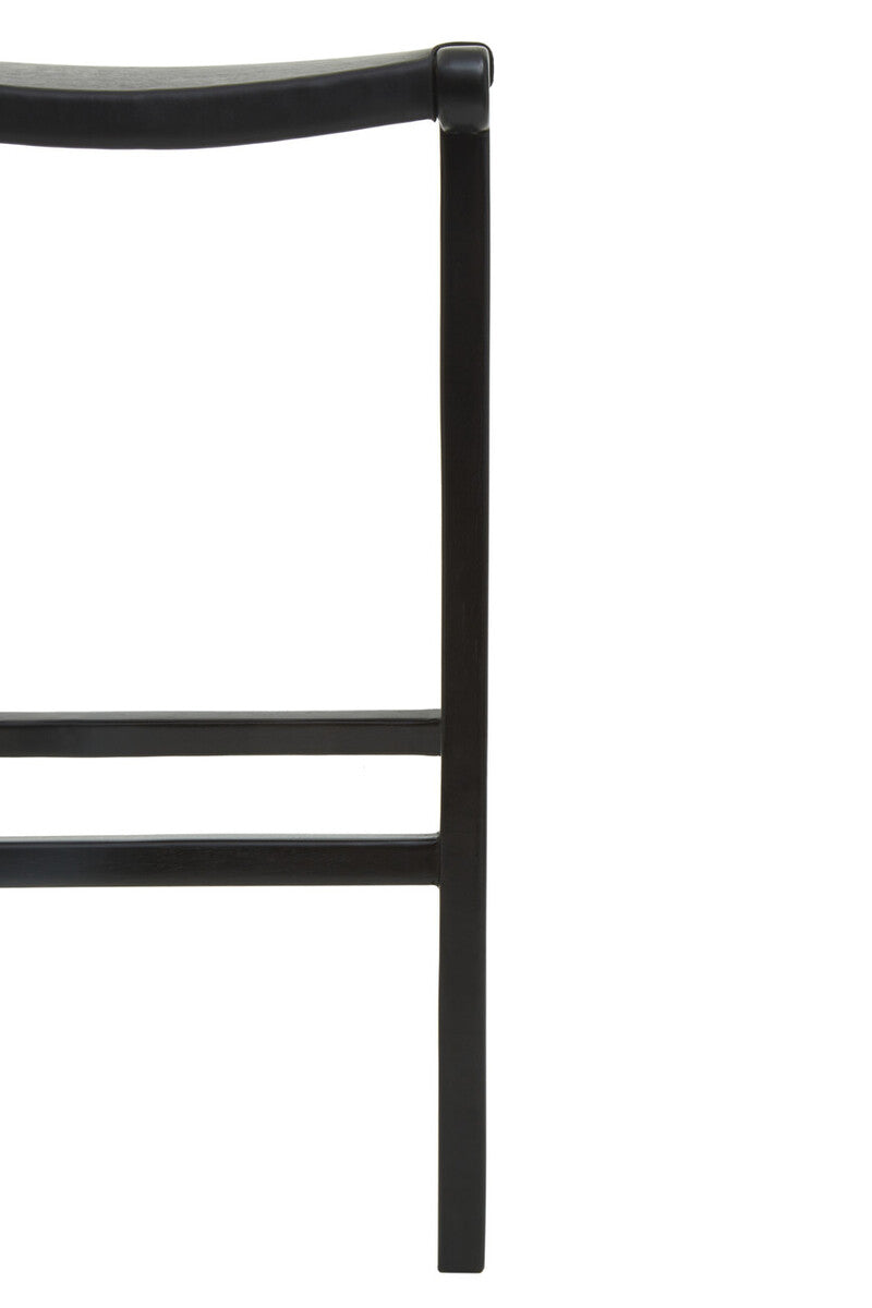 Black Leather and Teak Barstool