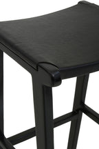 Black Leather and Teak Barstool