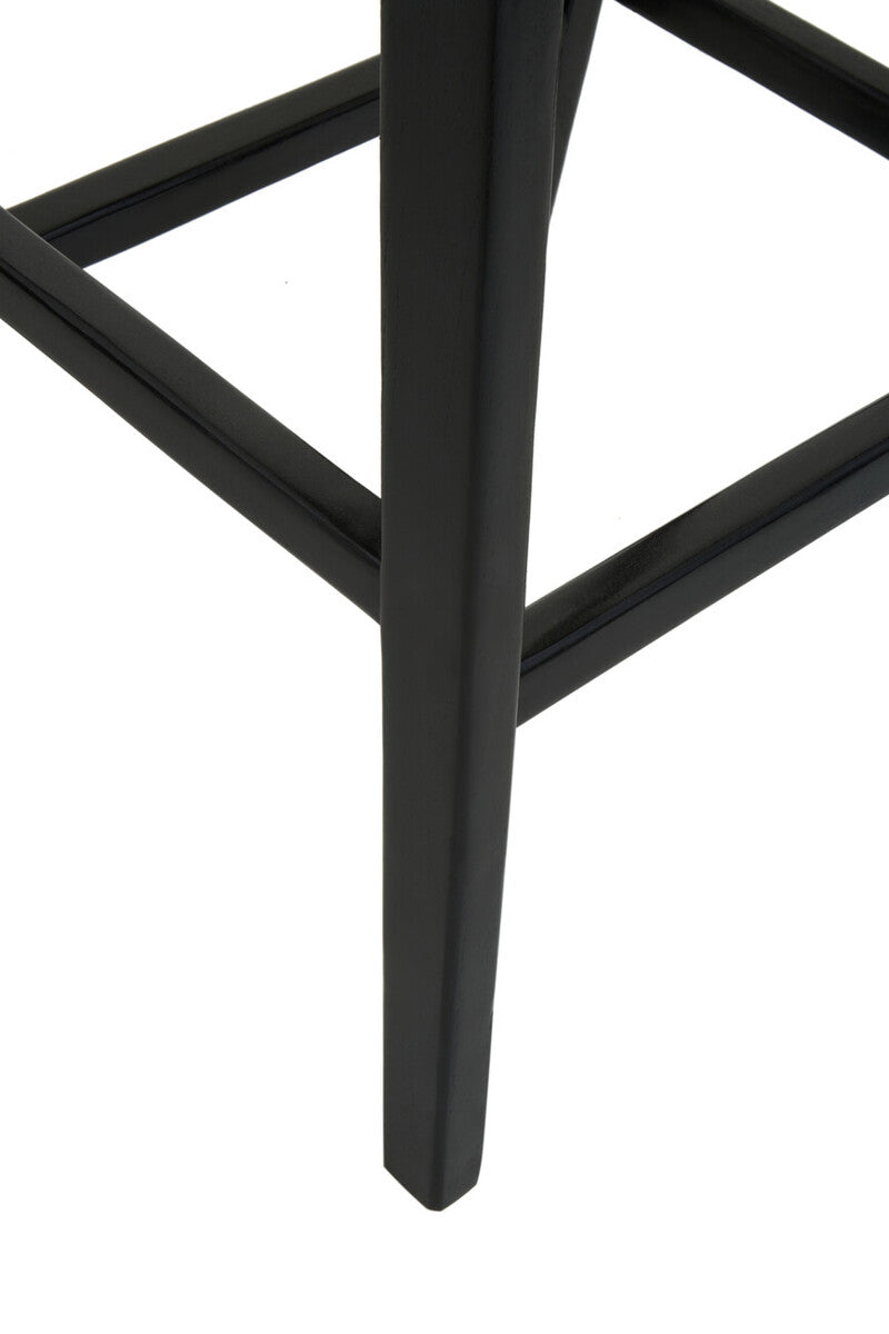 Black Leather and Teak Barstool