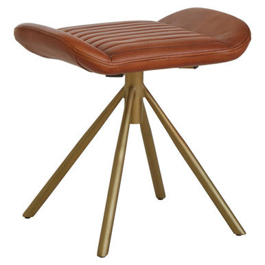 Tan Leather Footstool with Gold Finish Legs