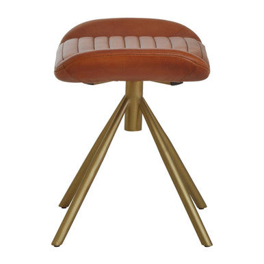 Tan Leather Footstool with Gold Finish Legs
