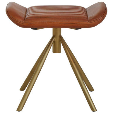 Tan Leather Footstool with Gold Finish Legs