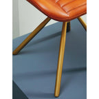 Tan Leather Footstool with Gold Finish Legs