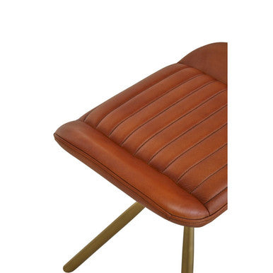 Tan Leather Footstool with Gold Finish Legs
