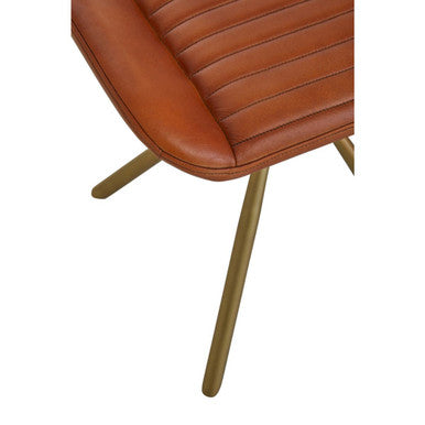 Tan Leather Footstool with Gold Finish Legs