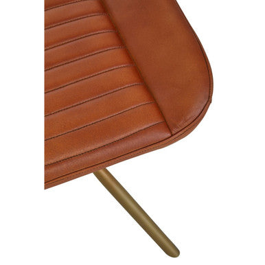 Tan Leather Footstool with Gold Finish Legs