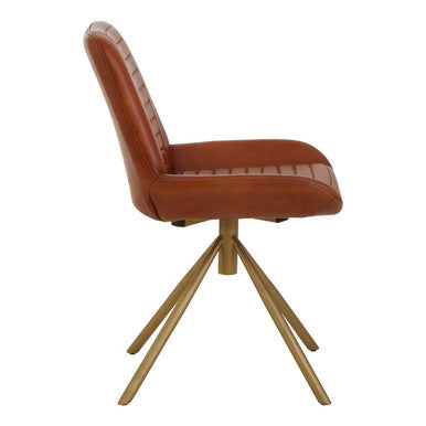 Tan Genuine Leather Chair with Gold Finish Legs