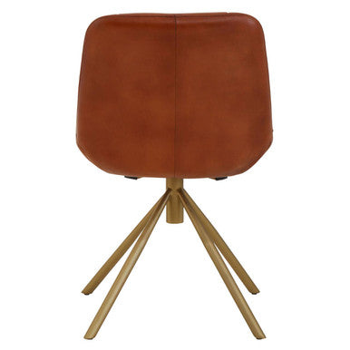 Tan Genuine Leather Chair with Gold Finish Legs