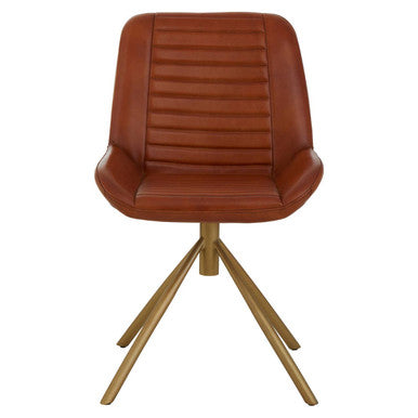 Tan Genuine Leather Chair with Gold Finish Legs