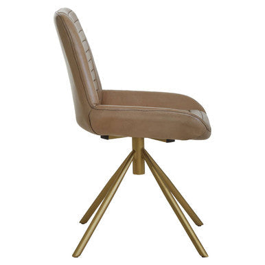 Grey Genuine Leather Chair with Gold Finish Legs