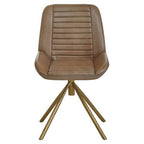 Grey Genuine Leather Chair with Gold Finish Legs