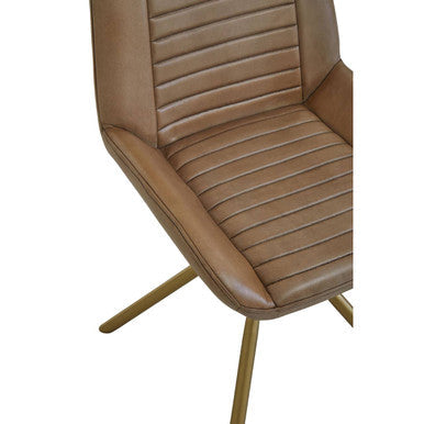Grey Genuine Leather Chair with Gold Finish Legs