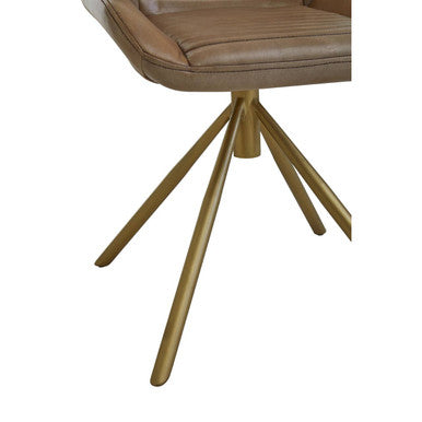 Grey Genuine Leather Chair with Gold Finish Legs