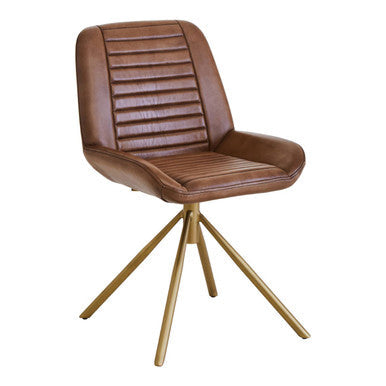 Brown Genuine Leather Chair with Gold Finish Legs