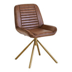 Brown Genuine Leather Chair with Gold Finish Legs