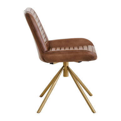 Brown Genuine Leather Chair with Gold Finish Legs