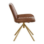 Brown Genuine Leather Chair with Gold Finish Legs
