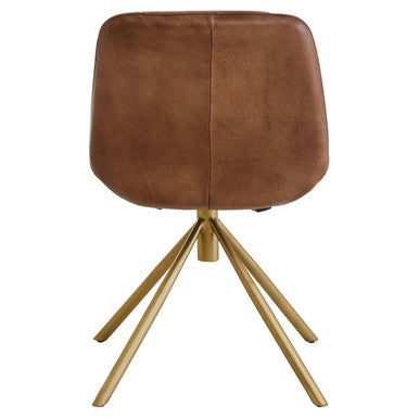Brown Genuine Leather Chair with Gold Finish Legs