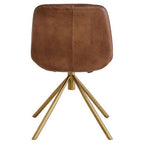 Brown Genuine Leather Chair with Gold Finish Legs