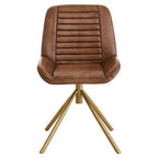 Brown Genuine Leather Chair with Gold Finish Legs