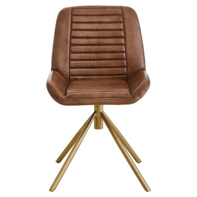 Brown Genuine Leather Chair with Gold Finish Legs