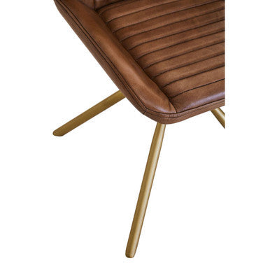 Brown Genuine Leather Chair with Gold Finish Legs