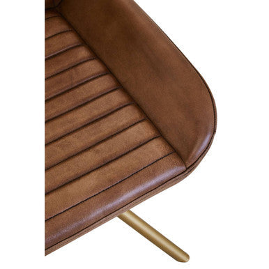 Brown Genuine Leather Chair with Gold Finish Legs