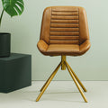 Brown Genuine Leather Chair with Gold Finish Legs
