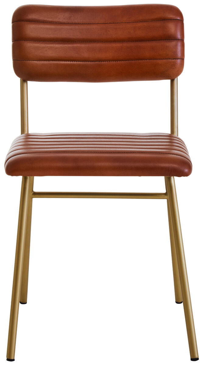 Tan Leather Dining Chair with Gold Finish Frame