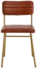 Tan Leather Dining Chair with Gold Finish Frame