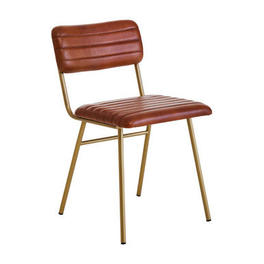 Tan Leather Dining Chair with Gold Finish Frame