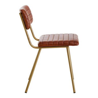Tan Leather Dining Chair with Gold Finish Frame