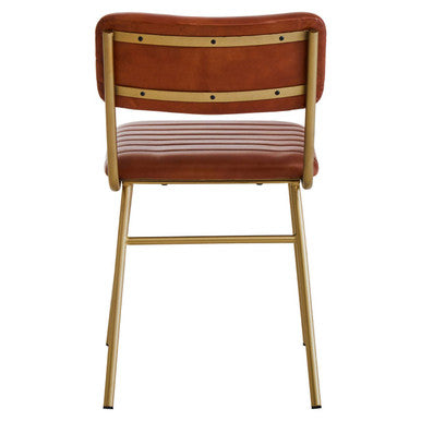 Tan Leather Dining Chair with Gold Finish Frame