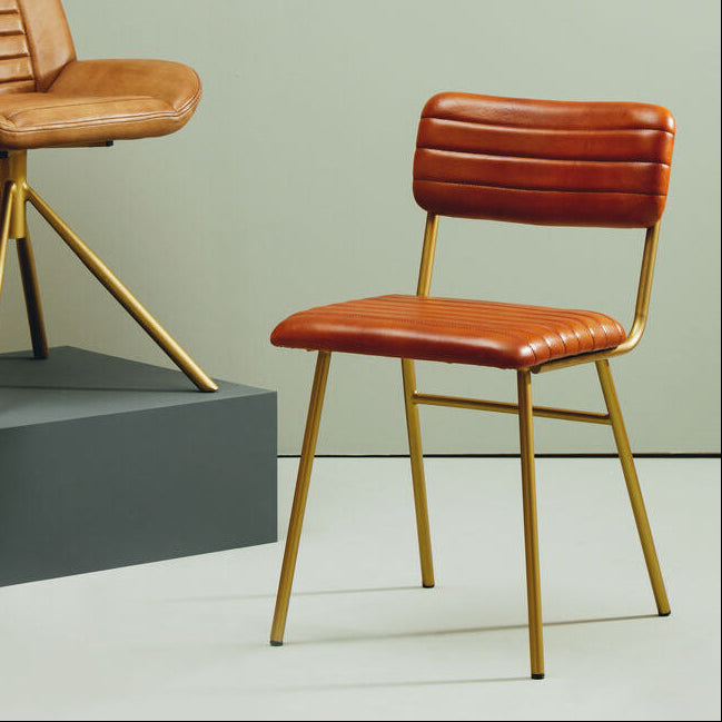 Tan Leather Dining Chair with Gold Finish Frame