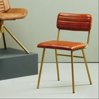 Tan Leather Dining Chair with Gold Finish Frame