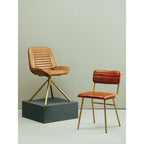 Tan Leather Dining Chair with Gold Finish Frame
