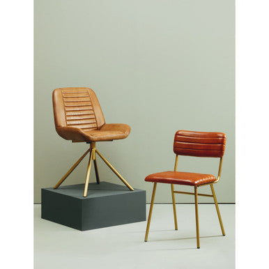 Tan Leather Dining Chair with Gold Finish Frame