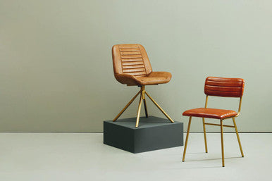 Tan Leather Dining Chair with Gold Finish Frame