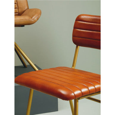 Tan Leather Dining Chair with Gold Finish Frame